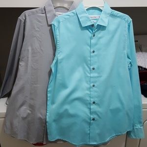 2 Calvin Klein Boys Sateen Dress Shirts